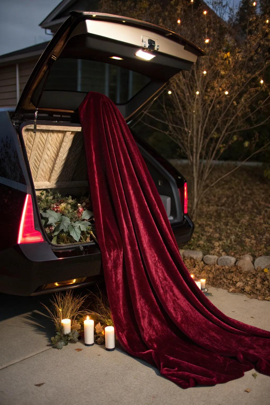 Add a touch of classic vampire drama with flowing capes that transform your trunk into a scene from a gothic tale. 🦇 #VampireStyle #HalloweenFun