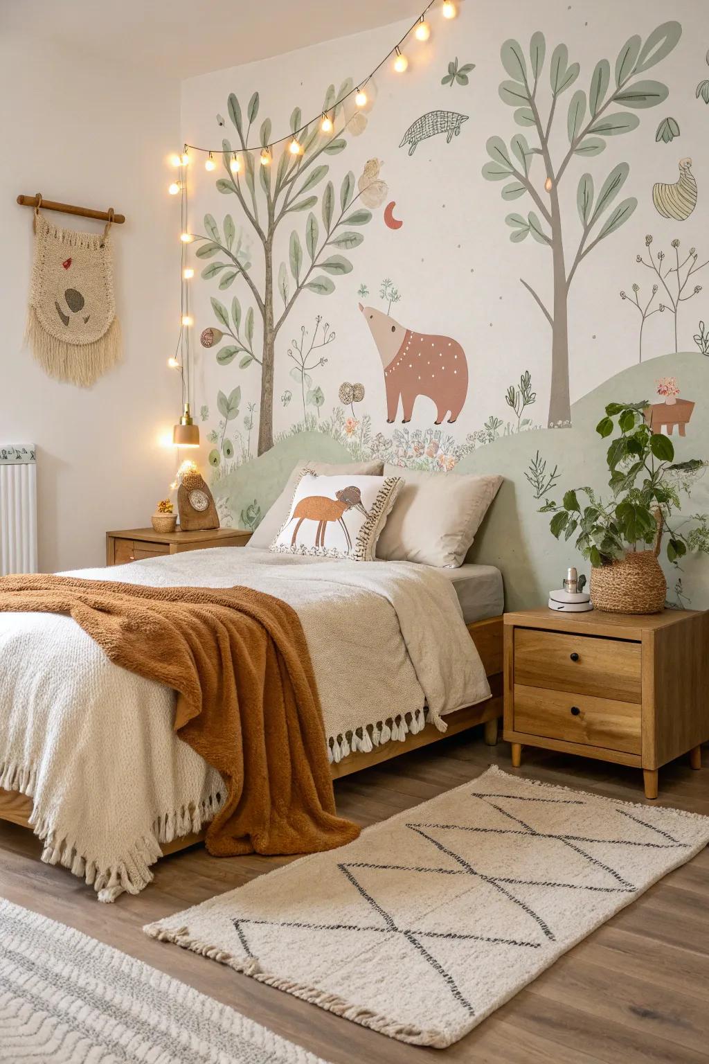 Turn bedtime into an adventure with an animal mural that sparks imagination and joy.
