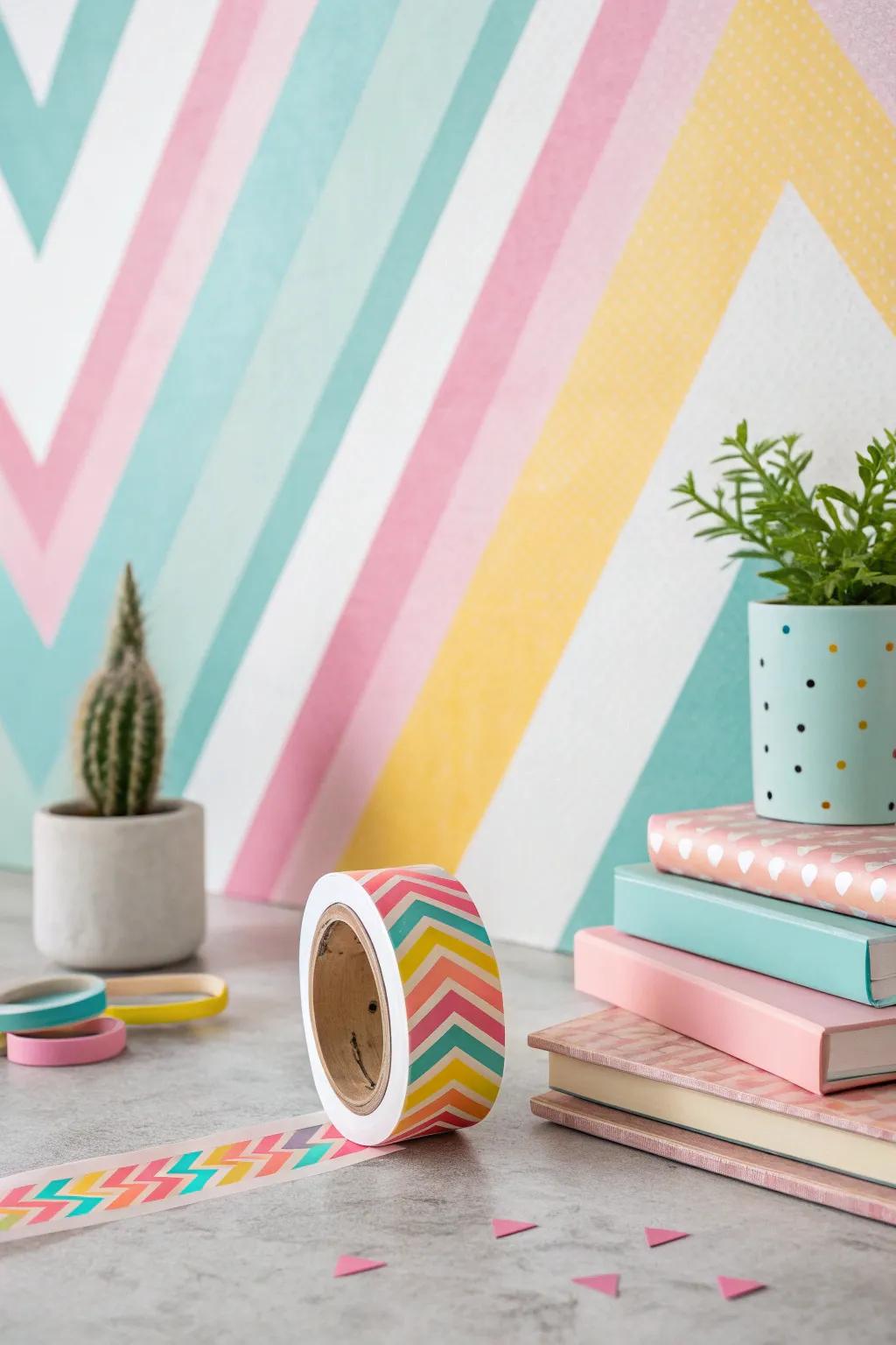 Unleash your creativity with washi tape patterns for a unique wall design. 🎨 #CreativeDecor #DIYProjects
