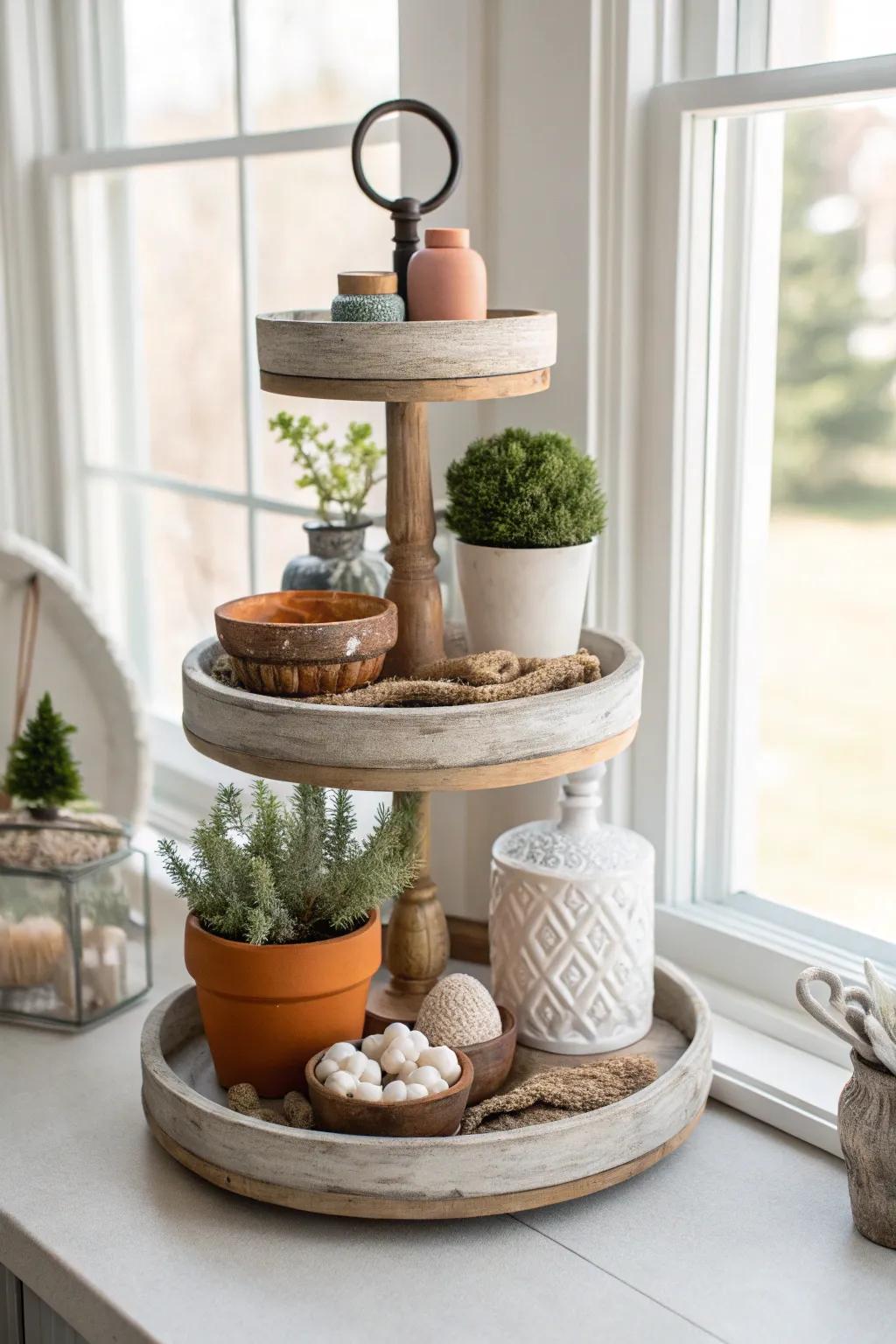 Enhance visual interest with a tiered structure that allows for creative layering.