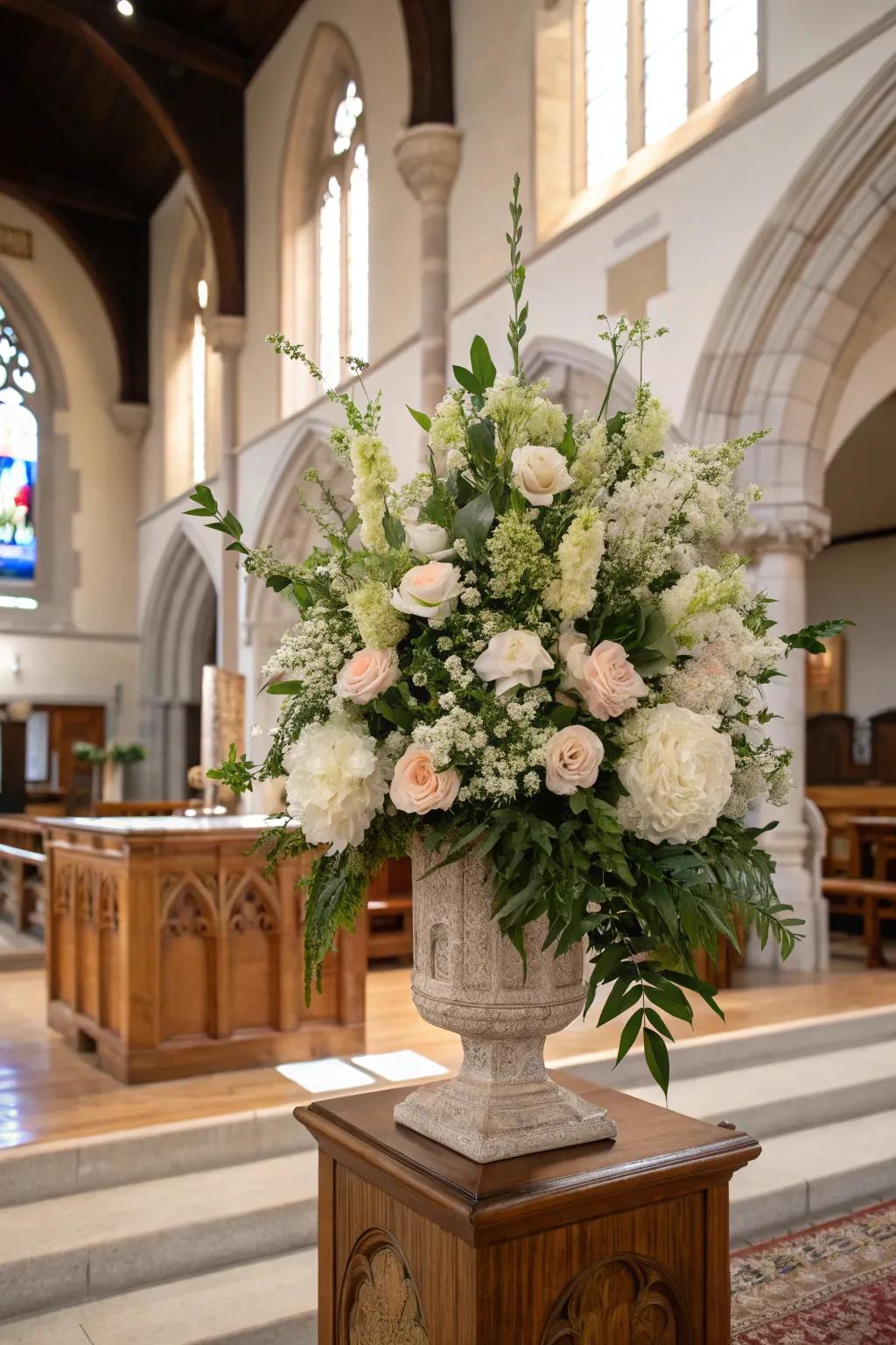 Symmetrical designs create harmony with church architecture.