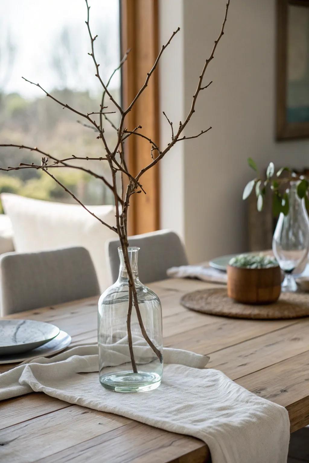 Embrace minimalist elegance with a simple branch arrangement that speaks volumes.