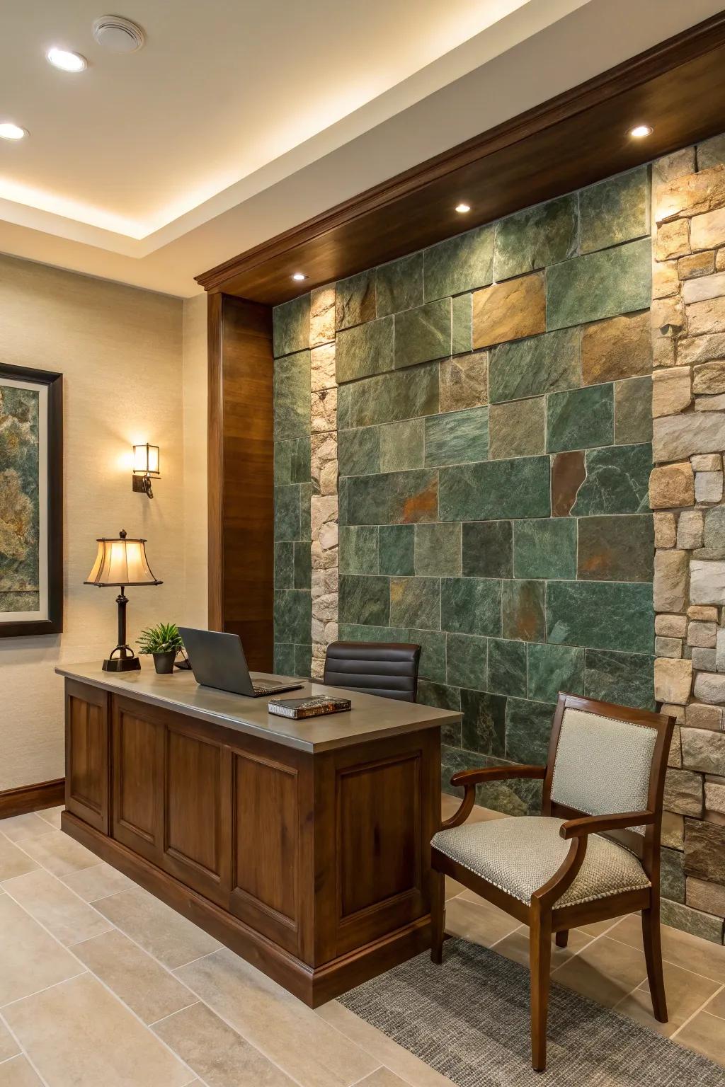Infuse your space with elegance through a natural stone wall, creating a serene and sophisticated backdrop.