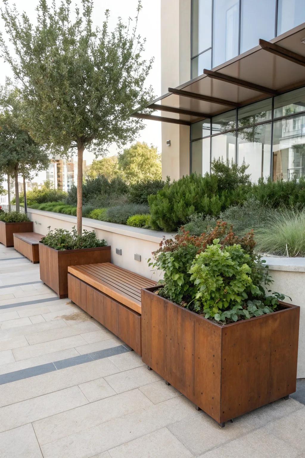 Bring industrial chic to your garden with Corten steel planters that age gracefully.