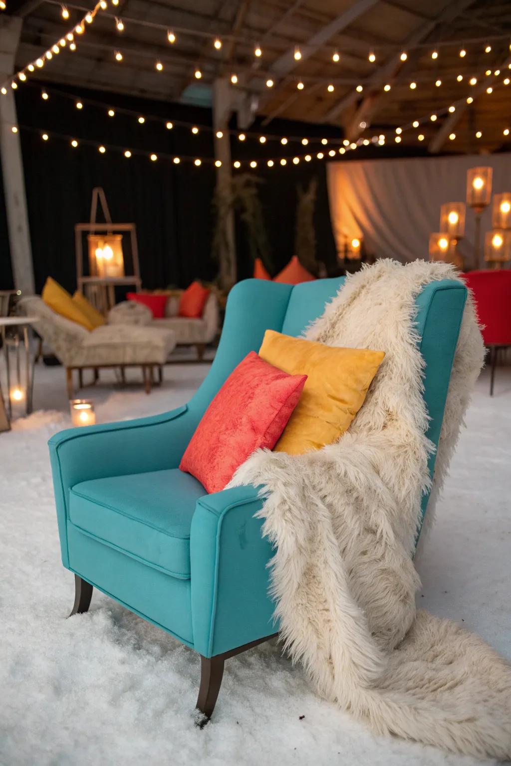 Snuggle up with faux fur accents that add warmth and luxury to your party decor.