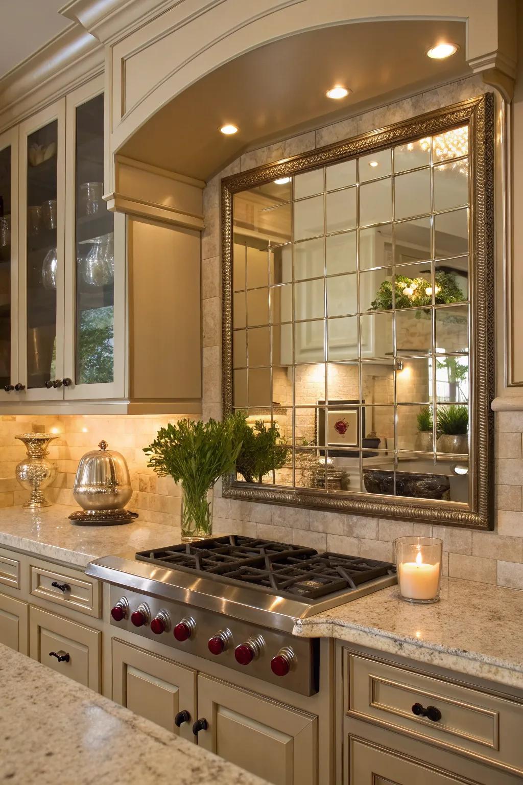 A mirror tile backsplash adds a touch of luxury to your kitchen.