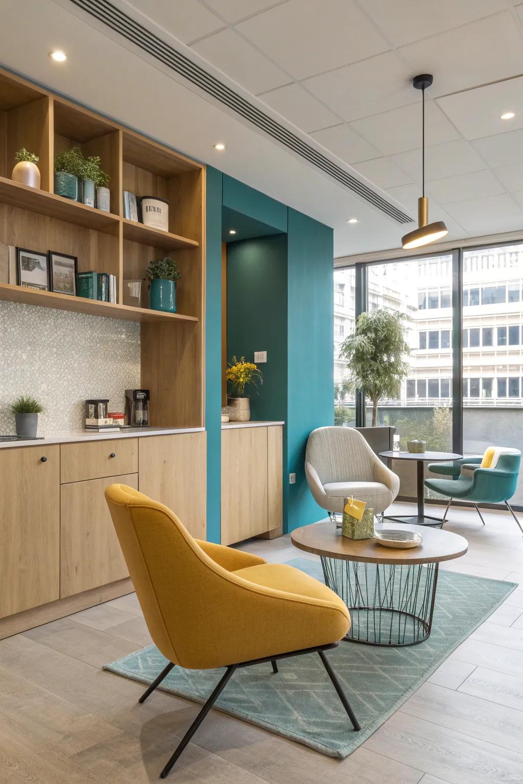 Energize your lounge with a harmonious color palette and vibrant accents 🎨 #ColorfulSpaces #InteriorDesign