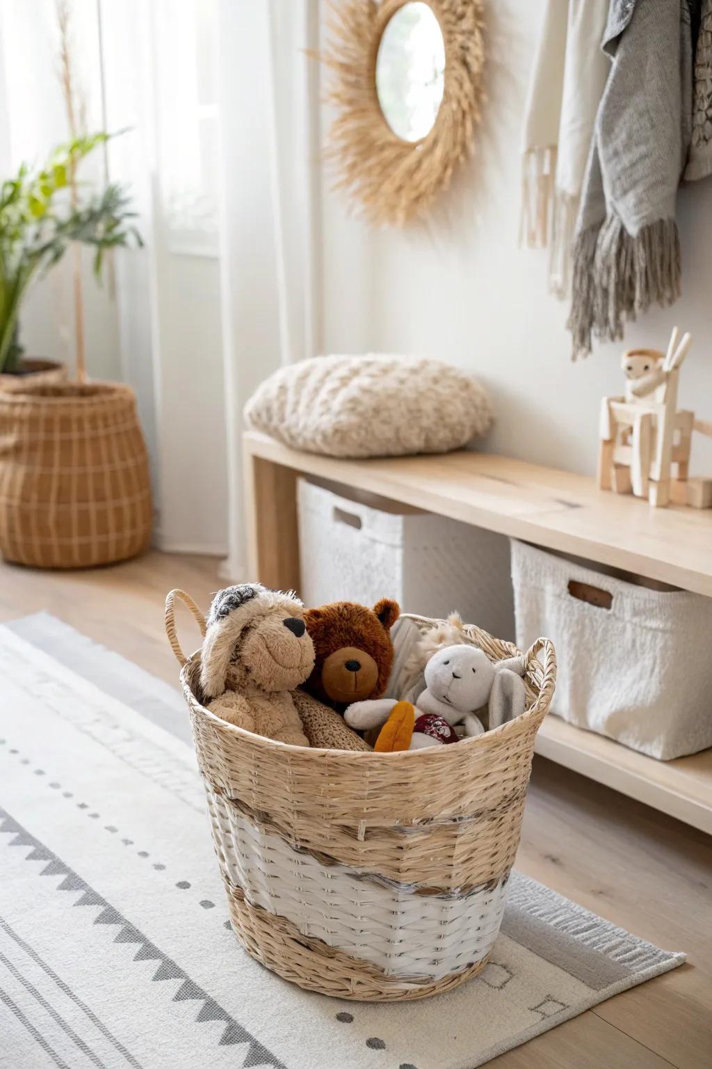 Showcase your plushies with clear baskets for a stylish, organized look!