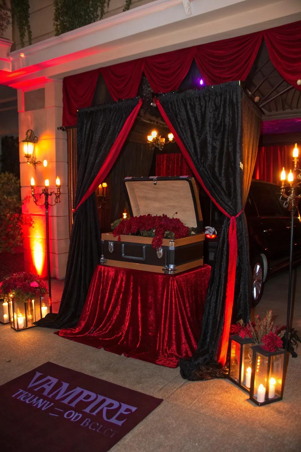 Create an eerie ambiance with blood-red lighting that casts a vampiric glow, setting the perfect mood for Halloween.