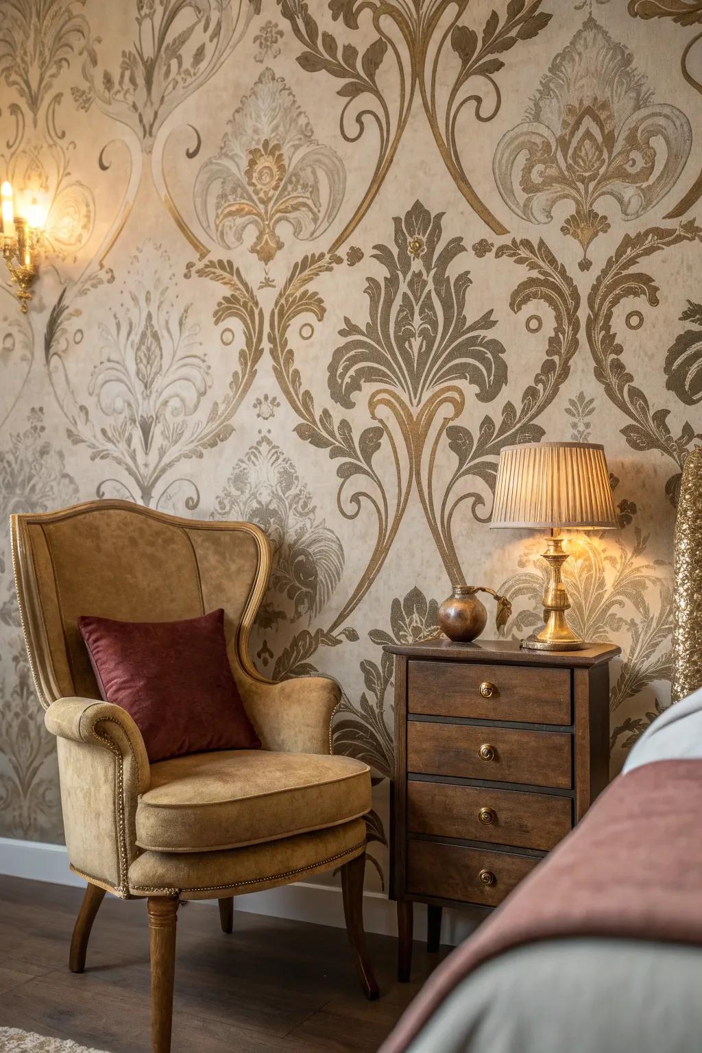 Infuse your bedroom with timeless elegance using a vintage mural that echoes classic beauty.