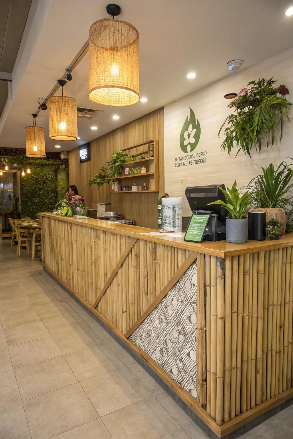 Go green with eco-friendly materials in your cash wrap design, perfect for a sustainable store.