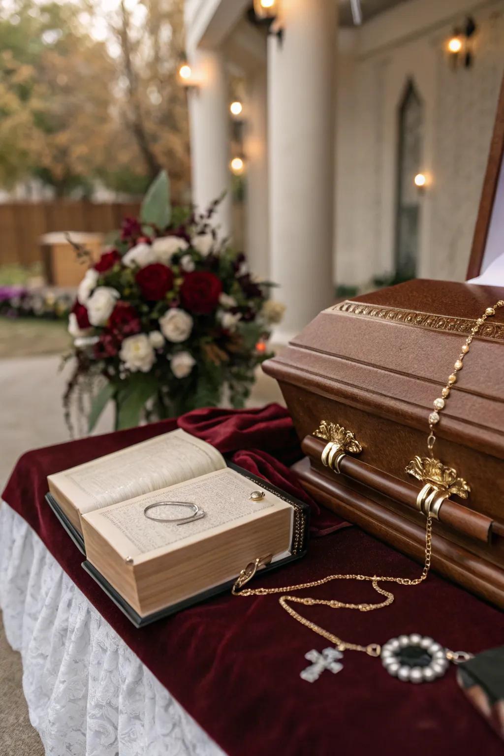 Symbolic items like a beloved book add a deeply personal touch, celebrating cherished memories. #PersonalTribute #SymbolicFarewell