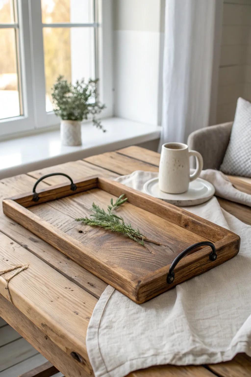 Repurpose an old cutting board into a stylish serving tray for a touch of rustic elegance.