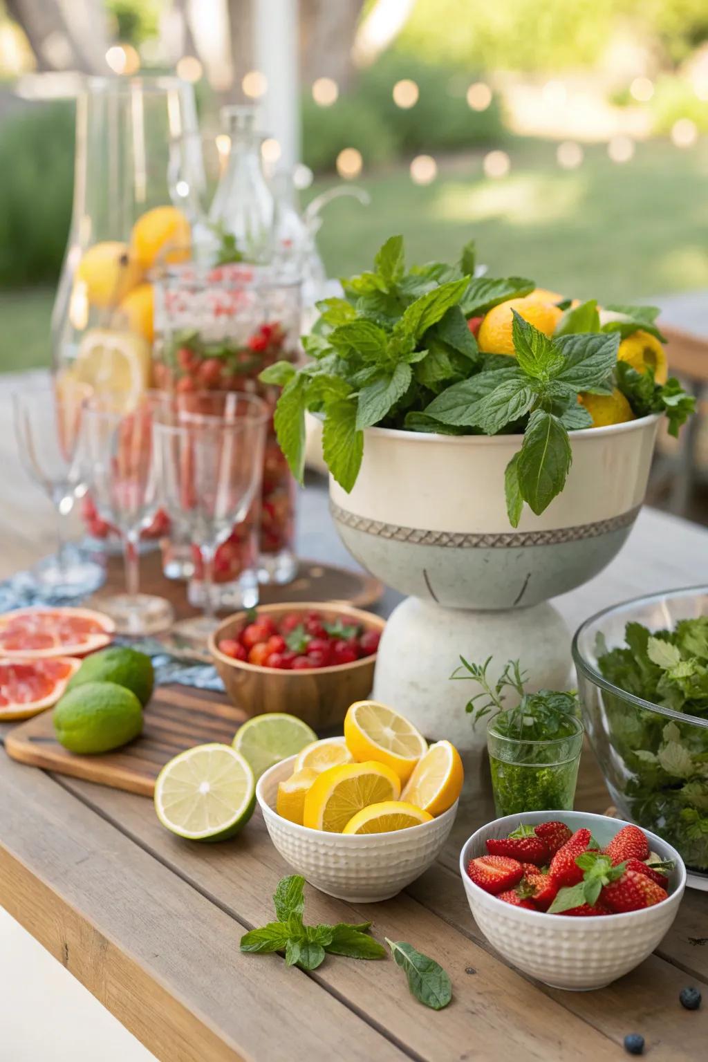 Encourage creativity with a garnish station that lets guests personalize their drinks.