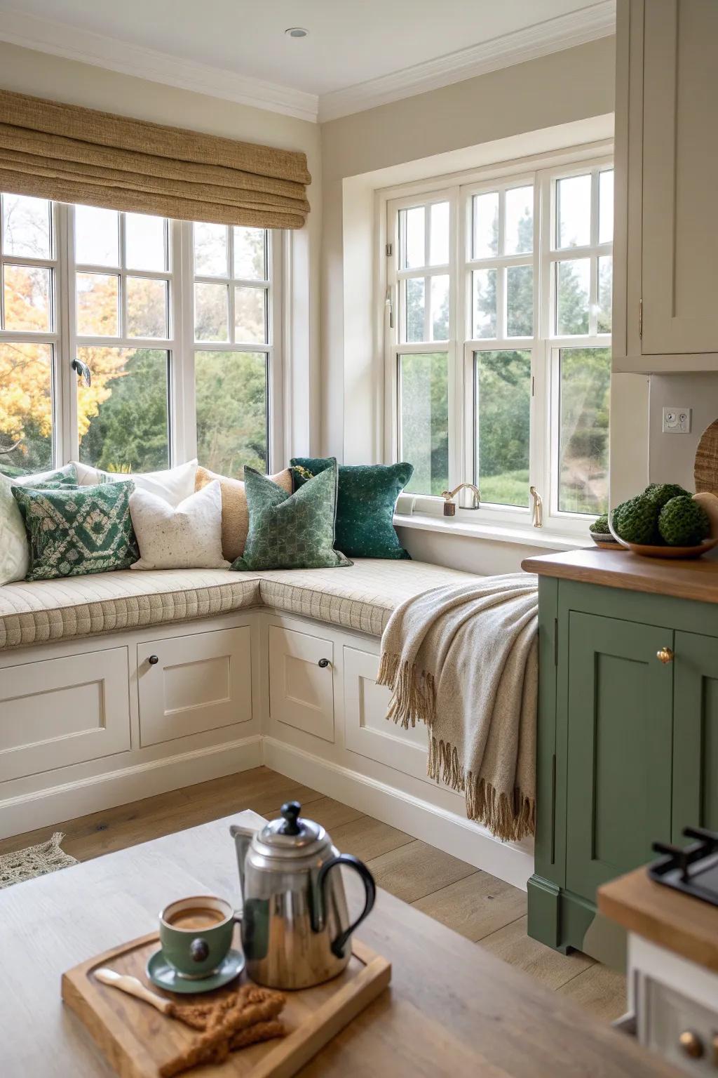 Maximize your bay window space with smart storage solutions hidden beneath the seating.