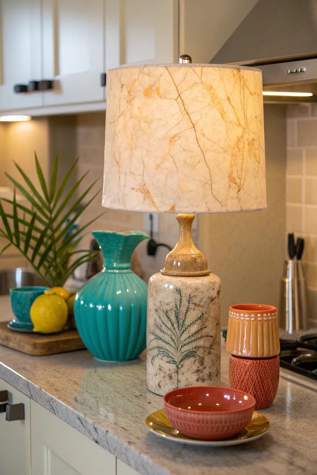 Channel nature's elegance with a stone-based lamp for a sophisticated kitchen vibe.