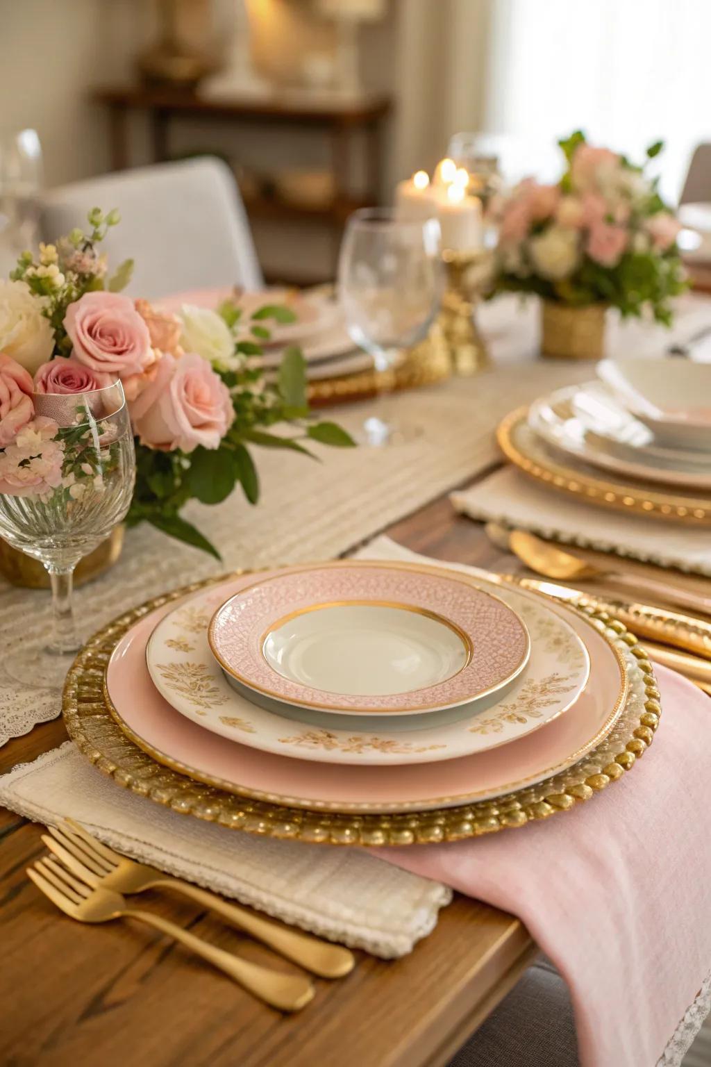 Stacked tableware adds elegance and dimension to your luncheon table.