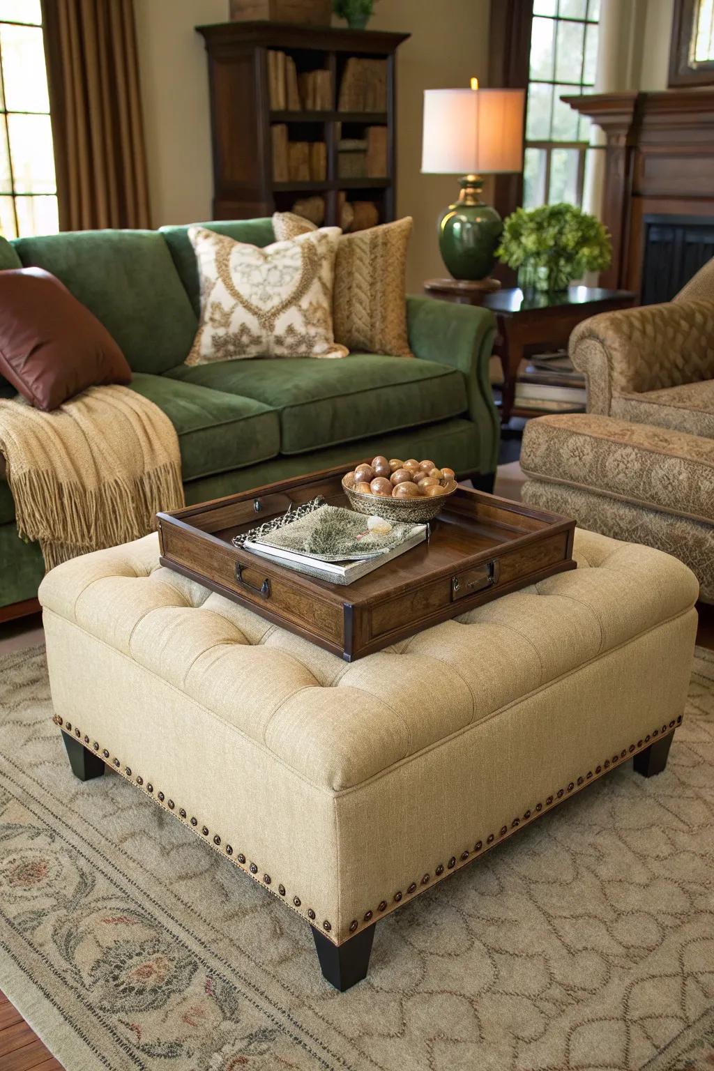 Maximize space with an ottoman that offers hidden storage solutions.