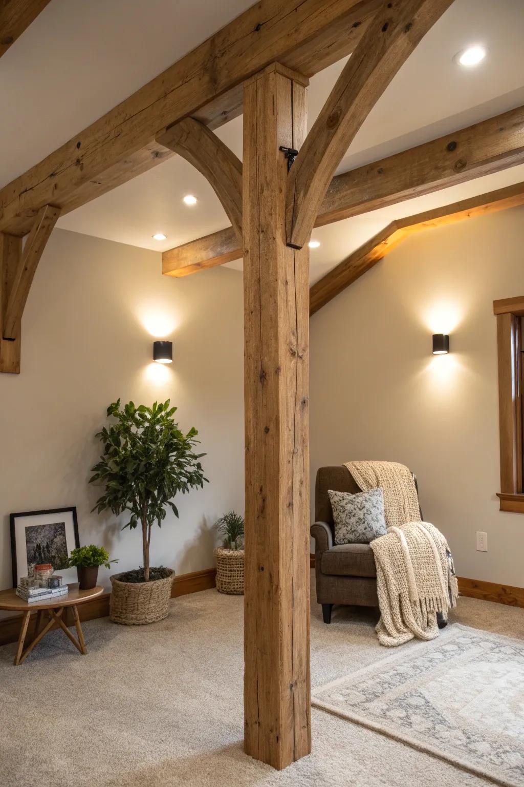 Illuminate your space with lighting that highlights the natural beauty of your beams.