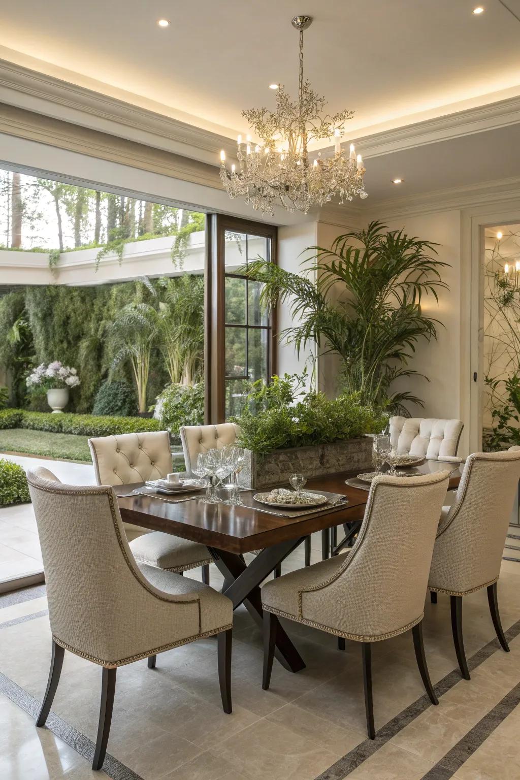 Invite nature indoors for a serene and luxurious dining experience.
