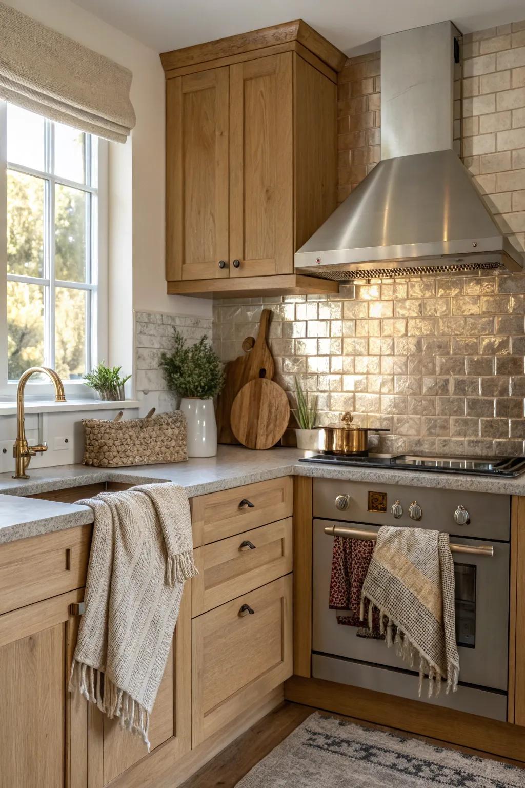 Glam up your kitchen with a metallic backsplash that catches the light and adds a luxurious touch.