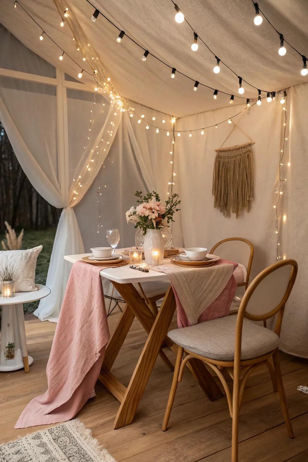Create a magical ambiance with the soft glow of string lights.