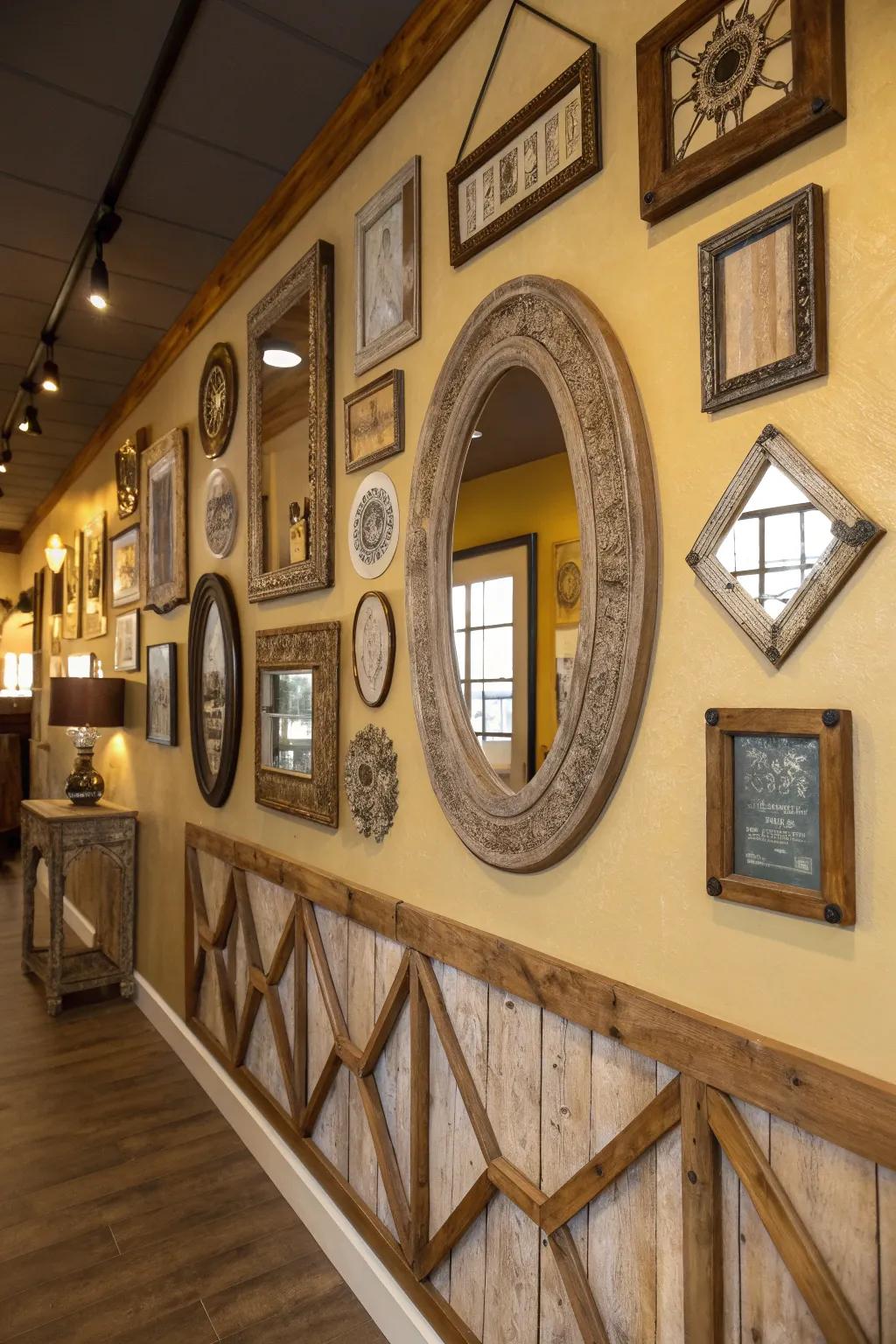 Express your creativity with a rustic gallery wall that adds character to any space. #GalleryWall #HomeDecor