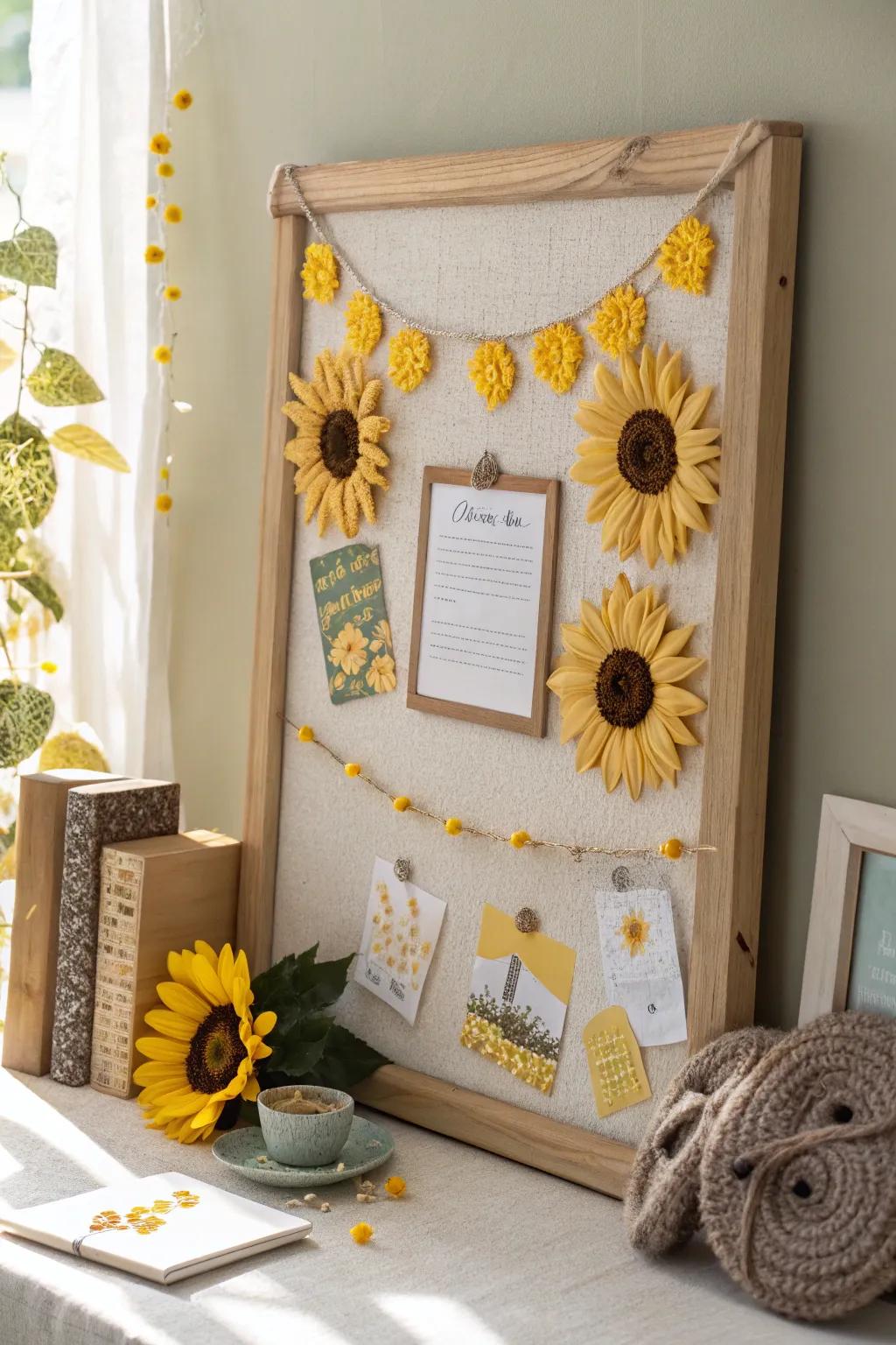 Showcasing handmade sunflower crafts adds a personal and creative touch to your decor.