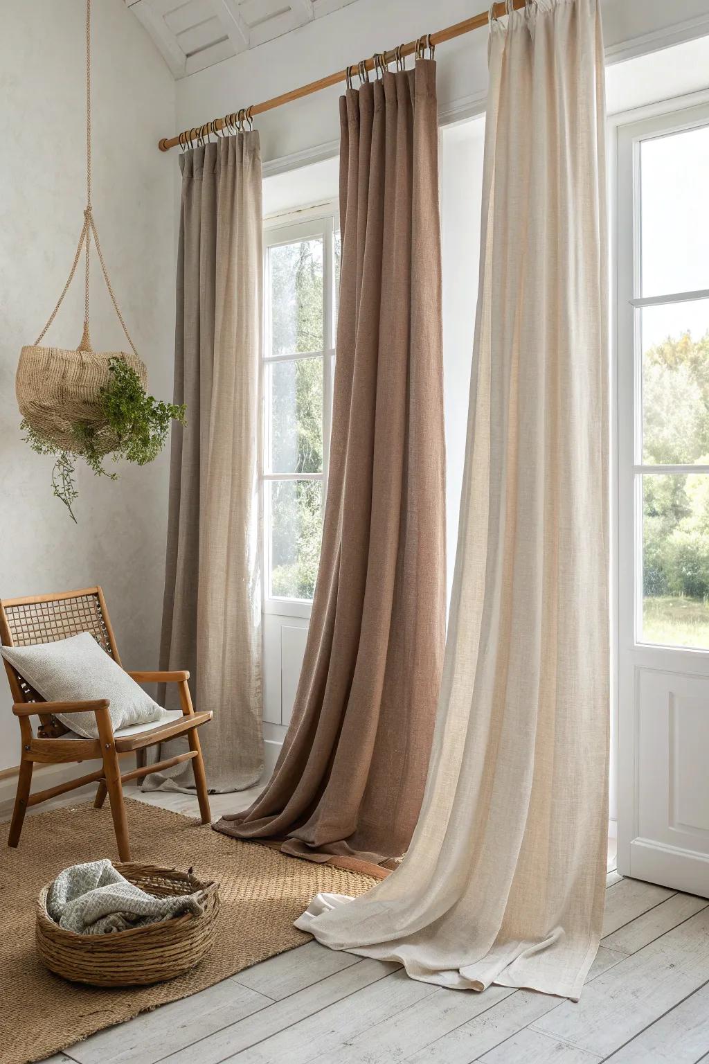 Transform your windows with fabric panels for a chic, modern vibe.