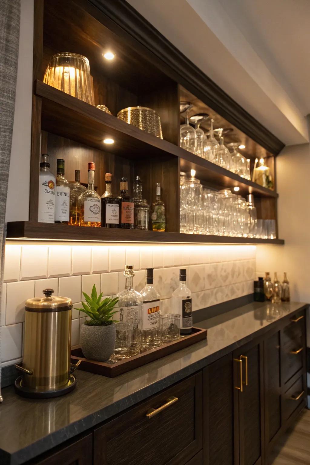 Under-shelf lighting highlights your bar's best features in style.