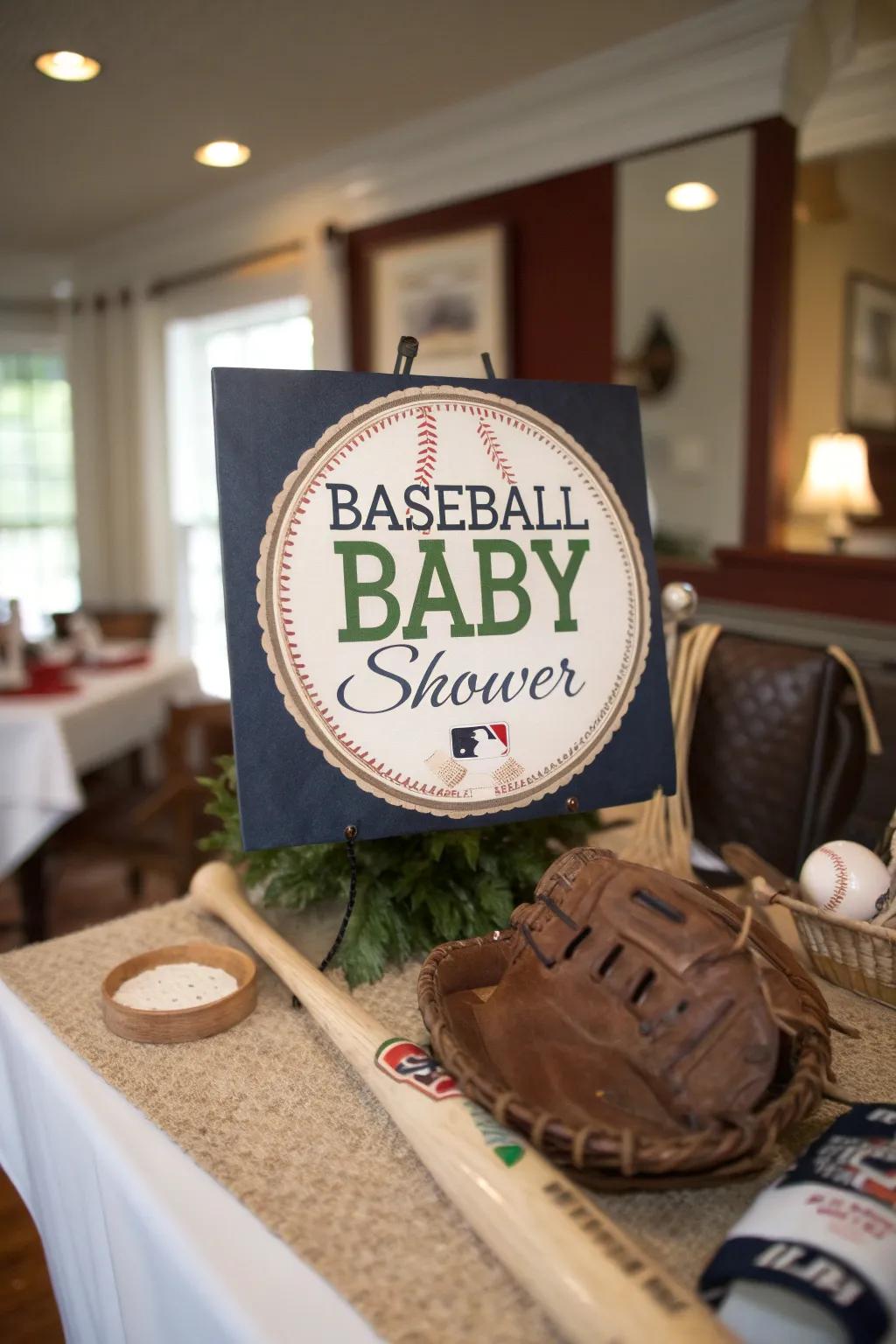 Make it personal with a custom baseball sign centerpiece. ✨⚾️ #PersonalizedDecor #BabyShowerIdeas
