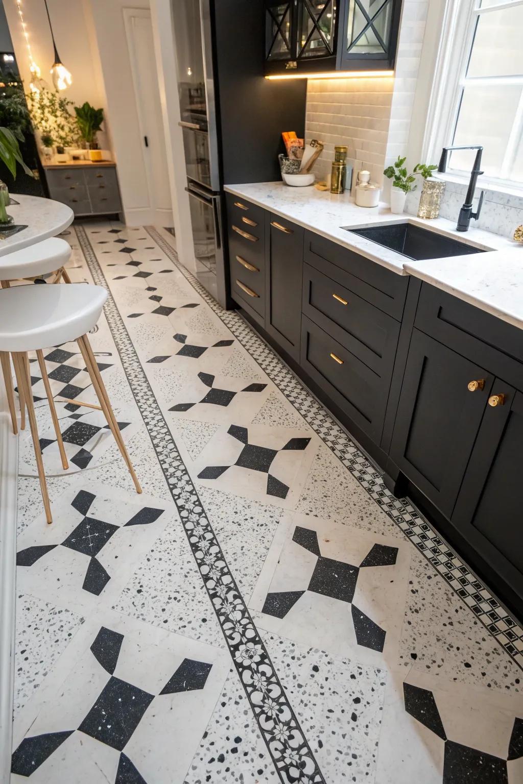 Play with terrazzo tiles for a unique and trendy kitchen floor. #Terrazzo #TrendyDesign #ContemporaryKitchen