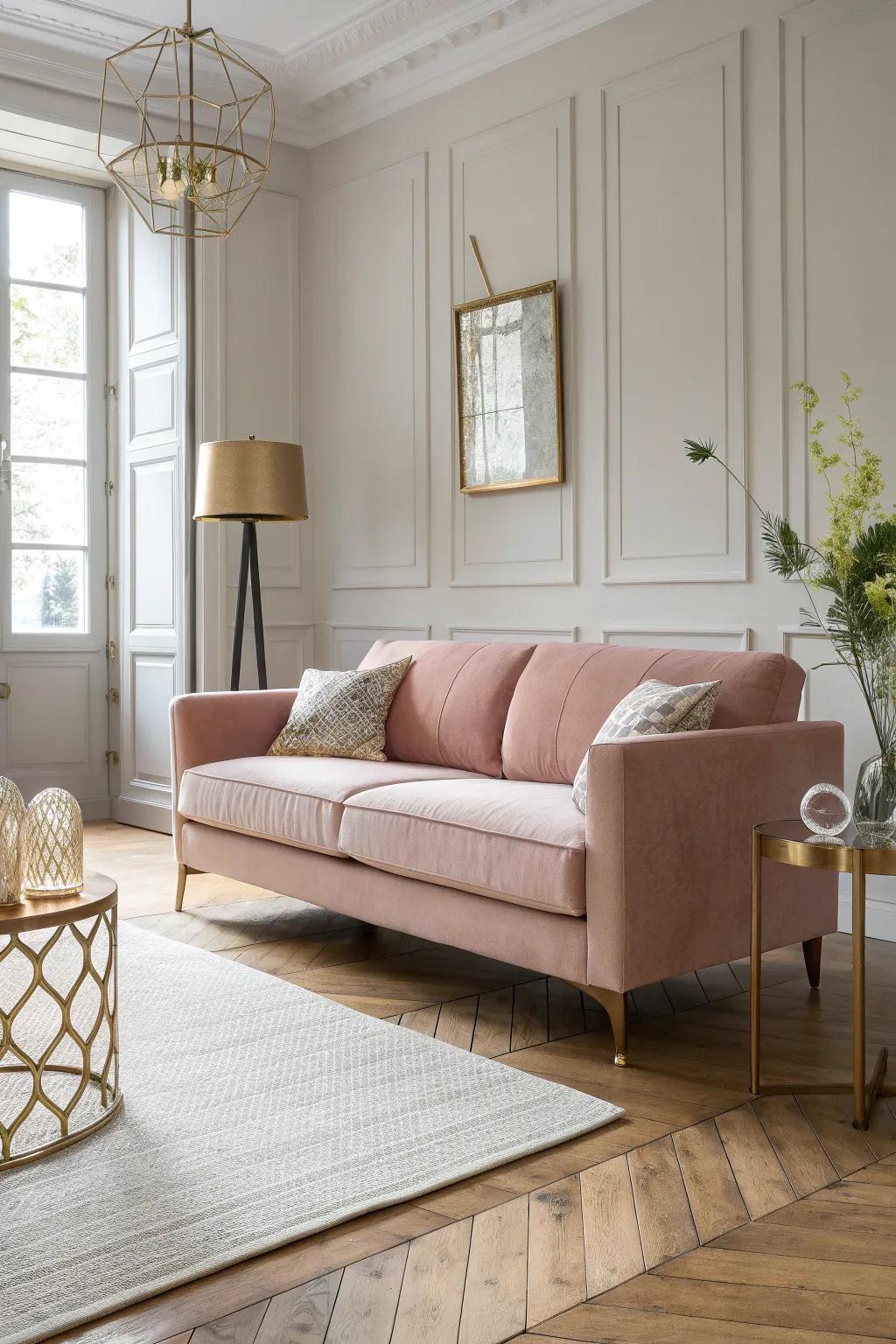 Art Deco delight with a blush couch brings bold geometry and elegance to life. 🖼️ #ArtDeco #InteriorDesign