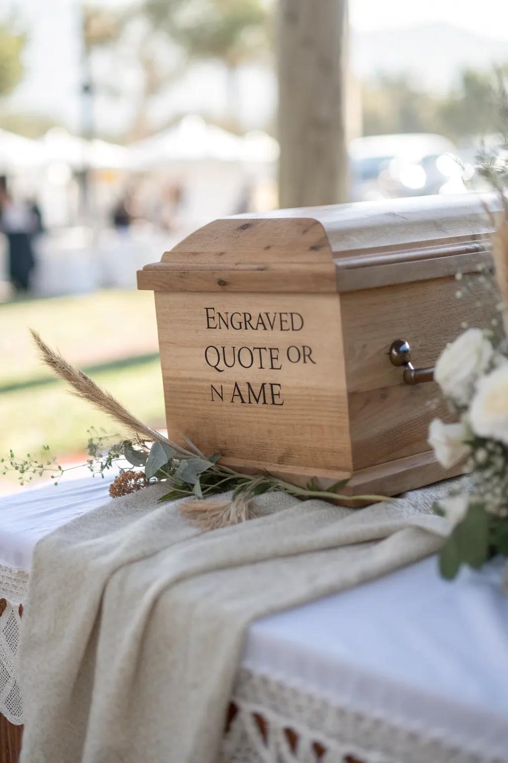 An engraved quote on the casket adds a timeless and heartfelt personal touch.
