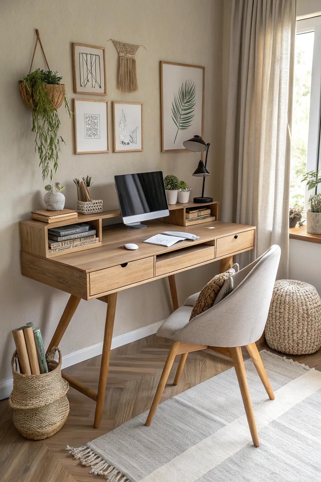 Save space without sacrificing style with a sleek floating desk. 🌿 #SpaceSaving #HomeOffice