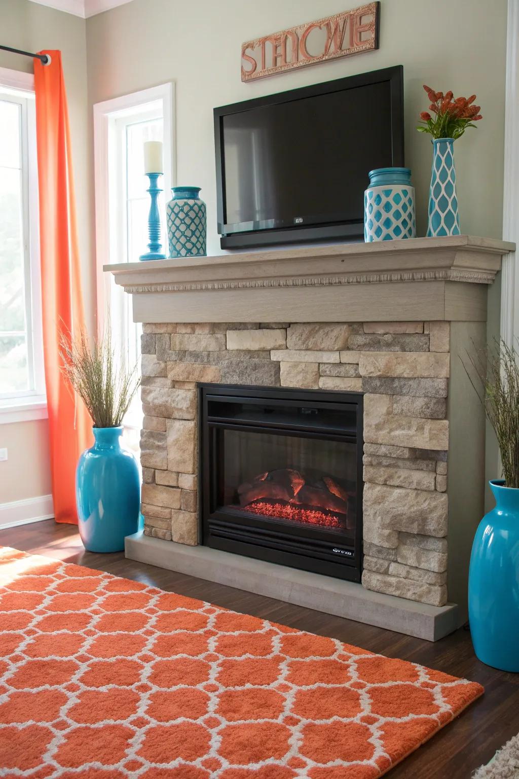 Achieve a realistic look with stone paneling for your faux fireplace. #HomeStyle