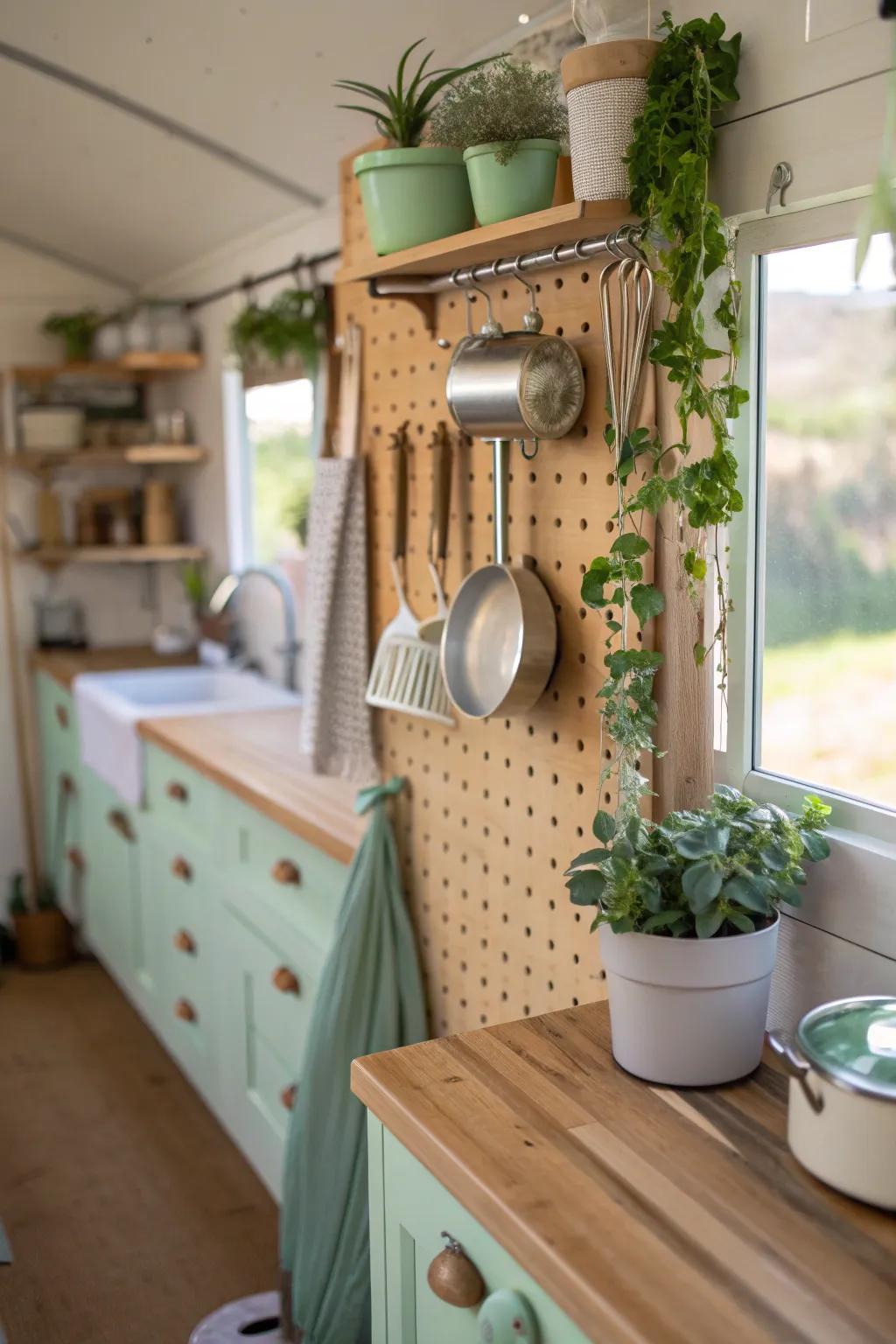 Pegboards bring versatility and style to your kitchen organization. 🔧