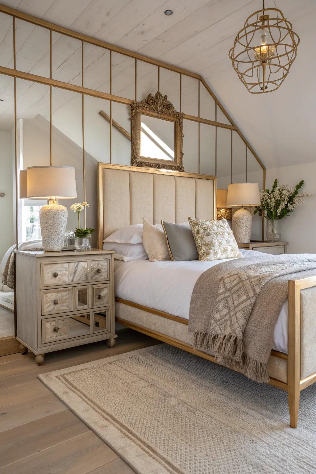 Mirrored bed frames bring a luxurious look, turning your bed into a stunning centerpiece. 🛏️ #BedroomDesign #LuxuryLiving