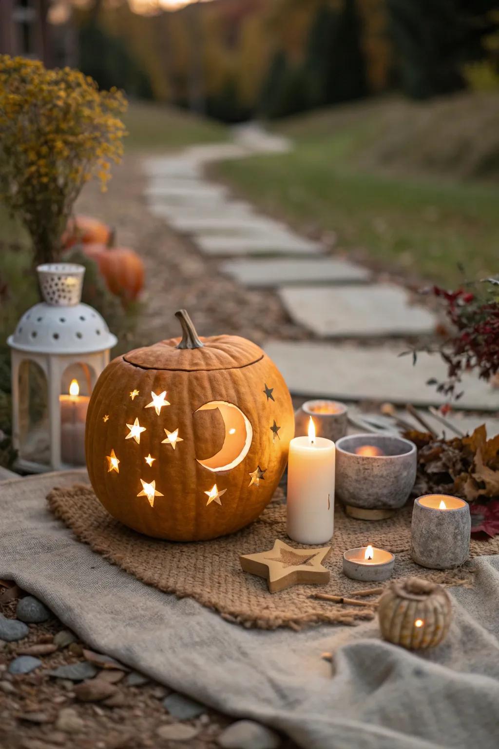Light up your fall nights with a pumpkin turned into a celestial lantern. #PumpkinLantern #AutumnNights
