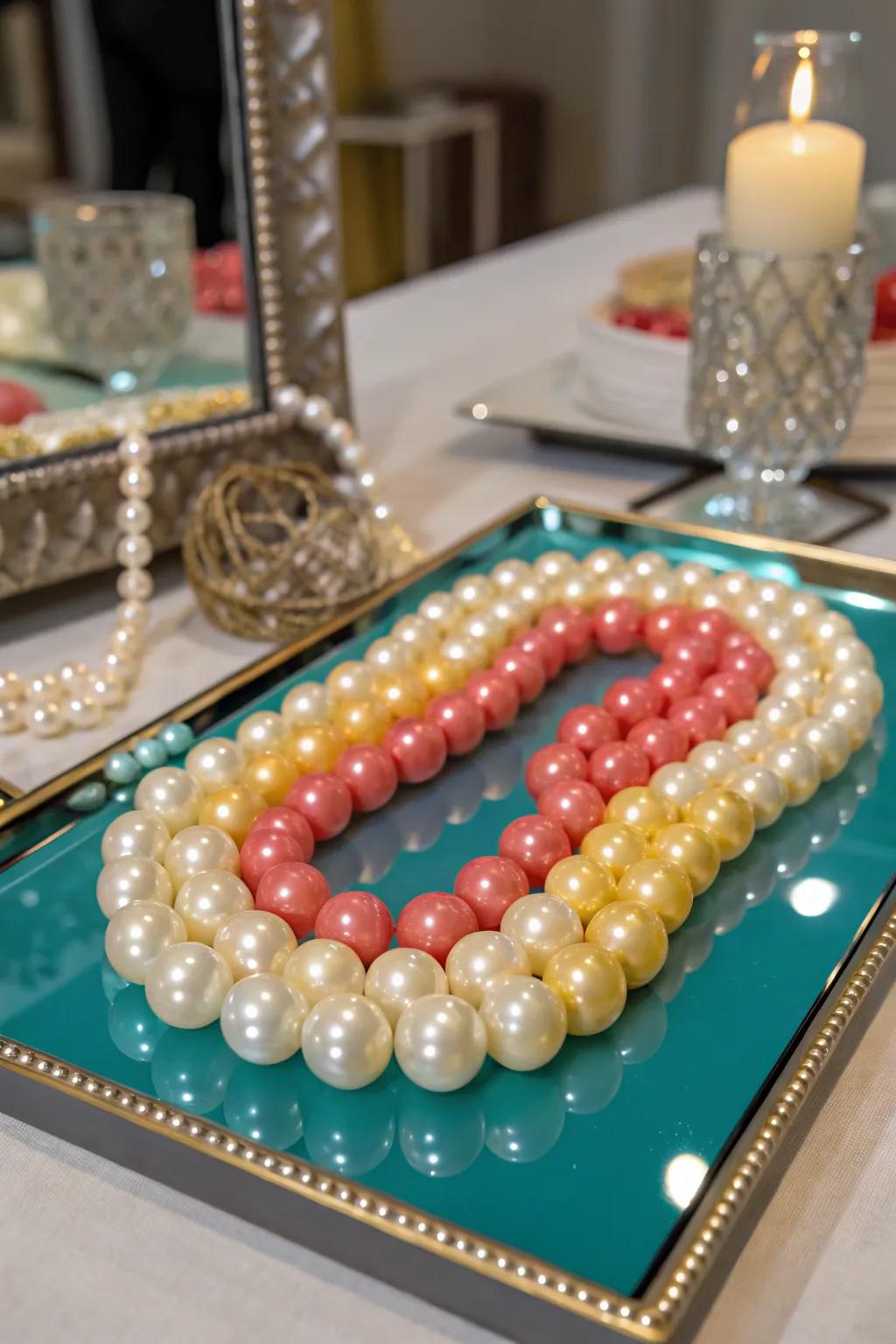 Amplify the beauty of pearls with a mirrored tray for a glamorous centerpiece.