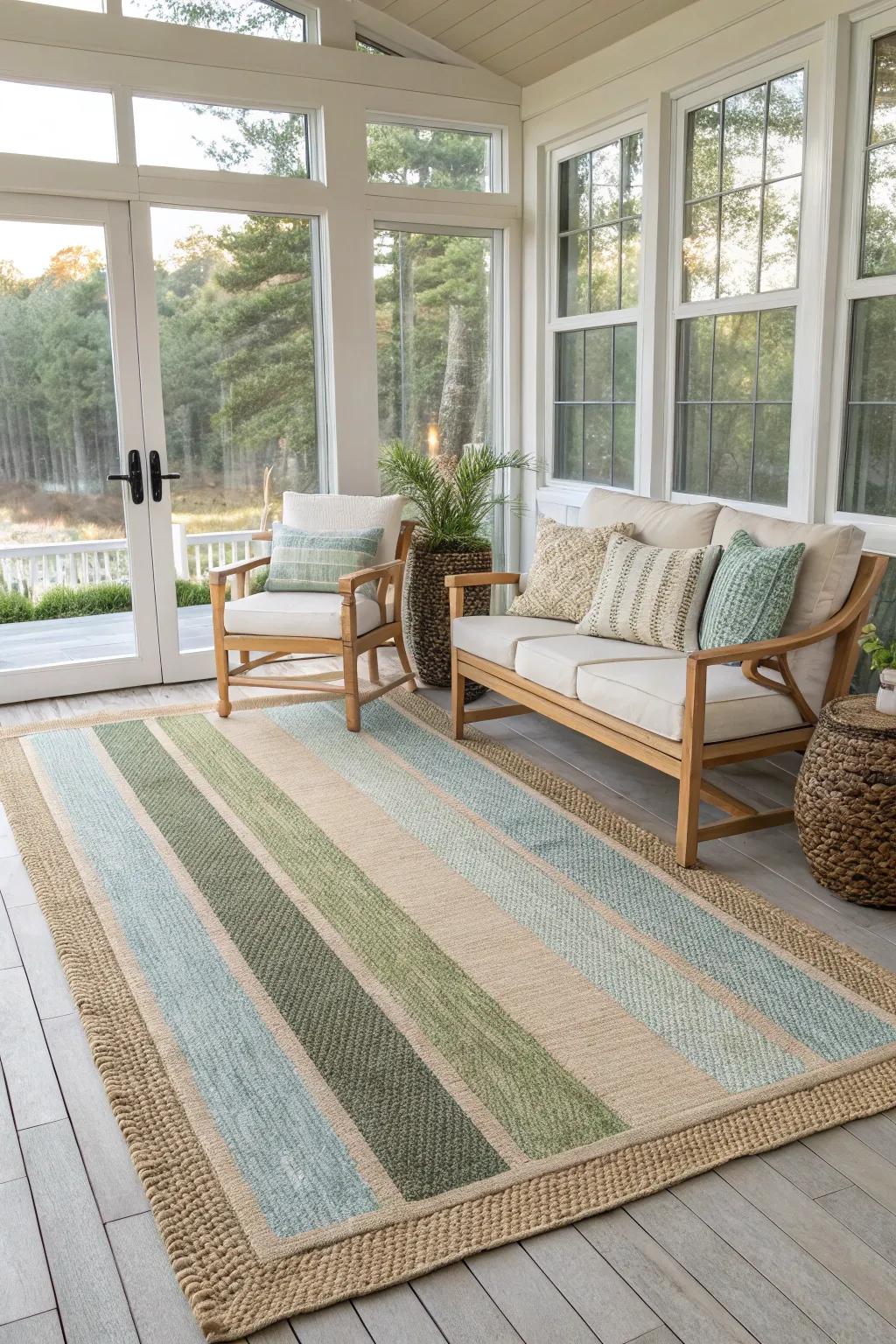 Indoor-outdoor rugs offer durability and style, ideal for sunrooms that bridge indoor and outdoor living. 🌞 #RugDurability #HomeTips