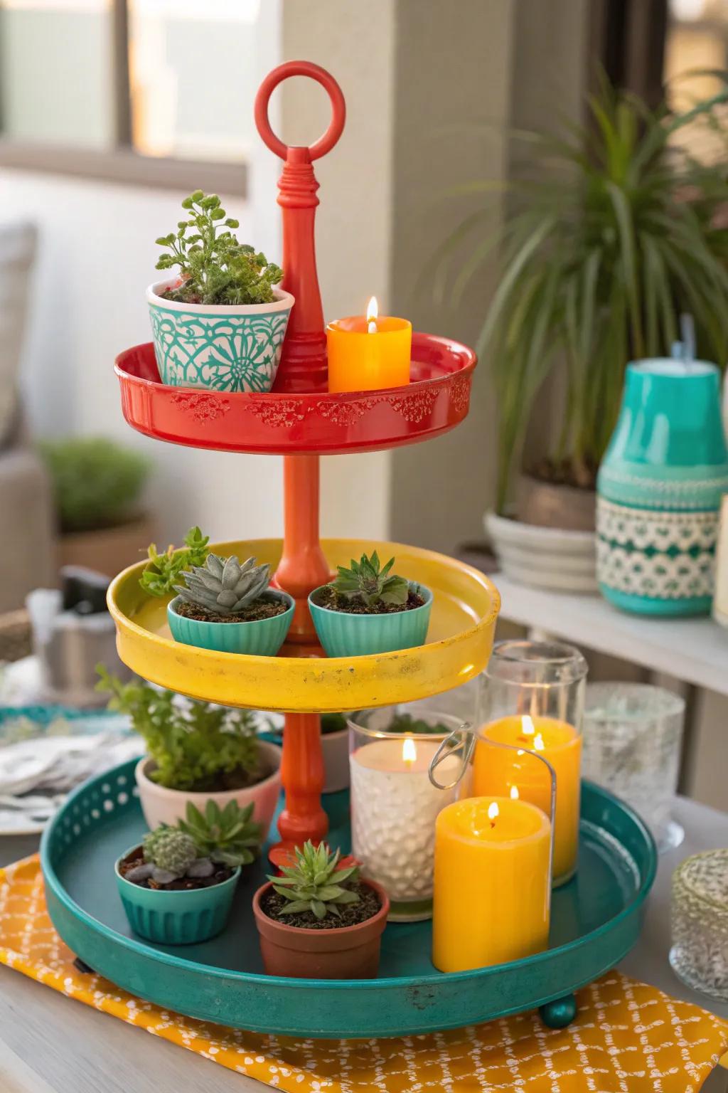 Elevate your decor with a tiered tray that offers layers of elegance and charm. #TieredTray #HomeDecor #LayeredLook
