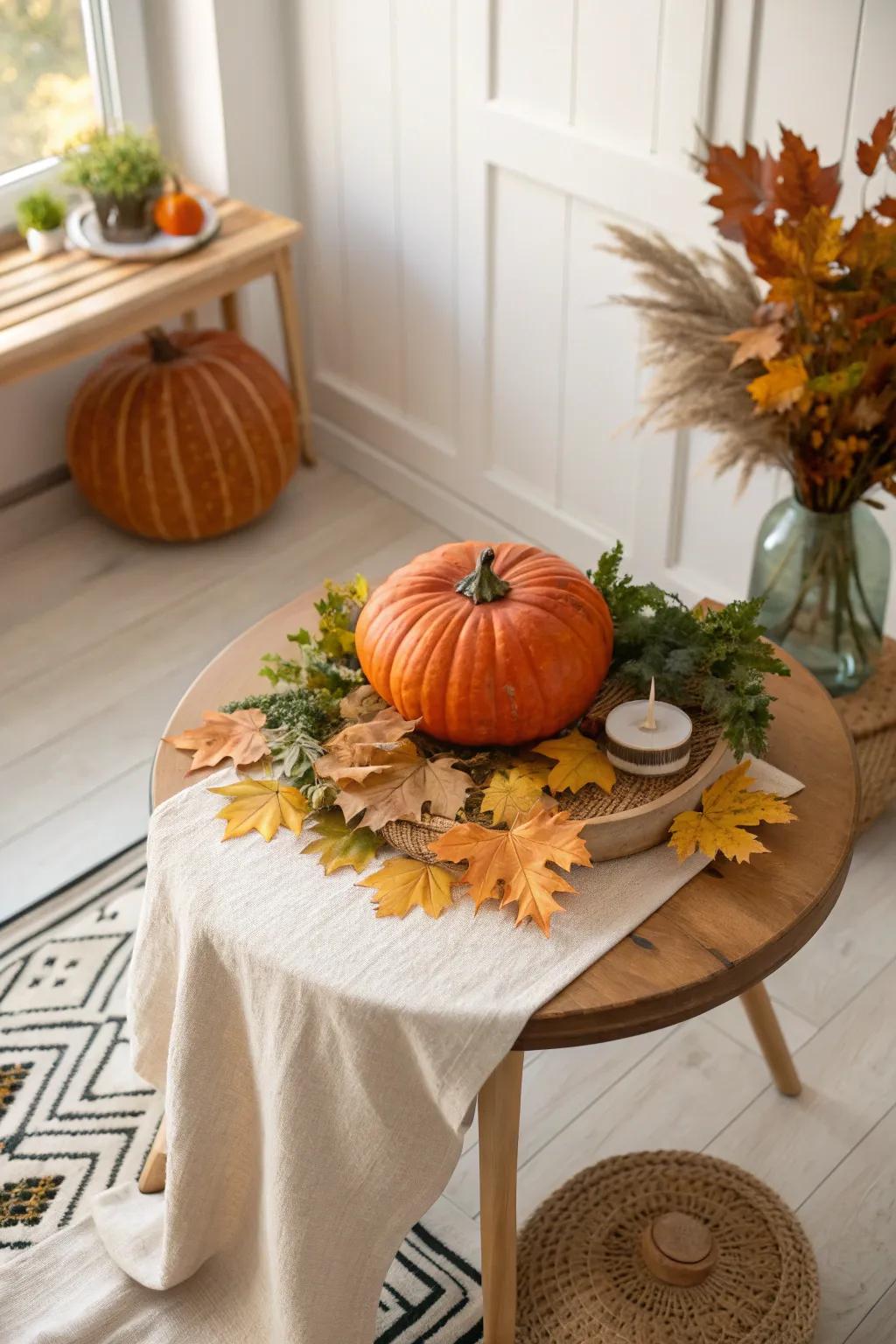 Capture the essence of fall with a leafy pumpkin turkey. 🍂 #NaturalDecor #AutumnInspiration