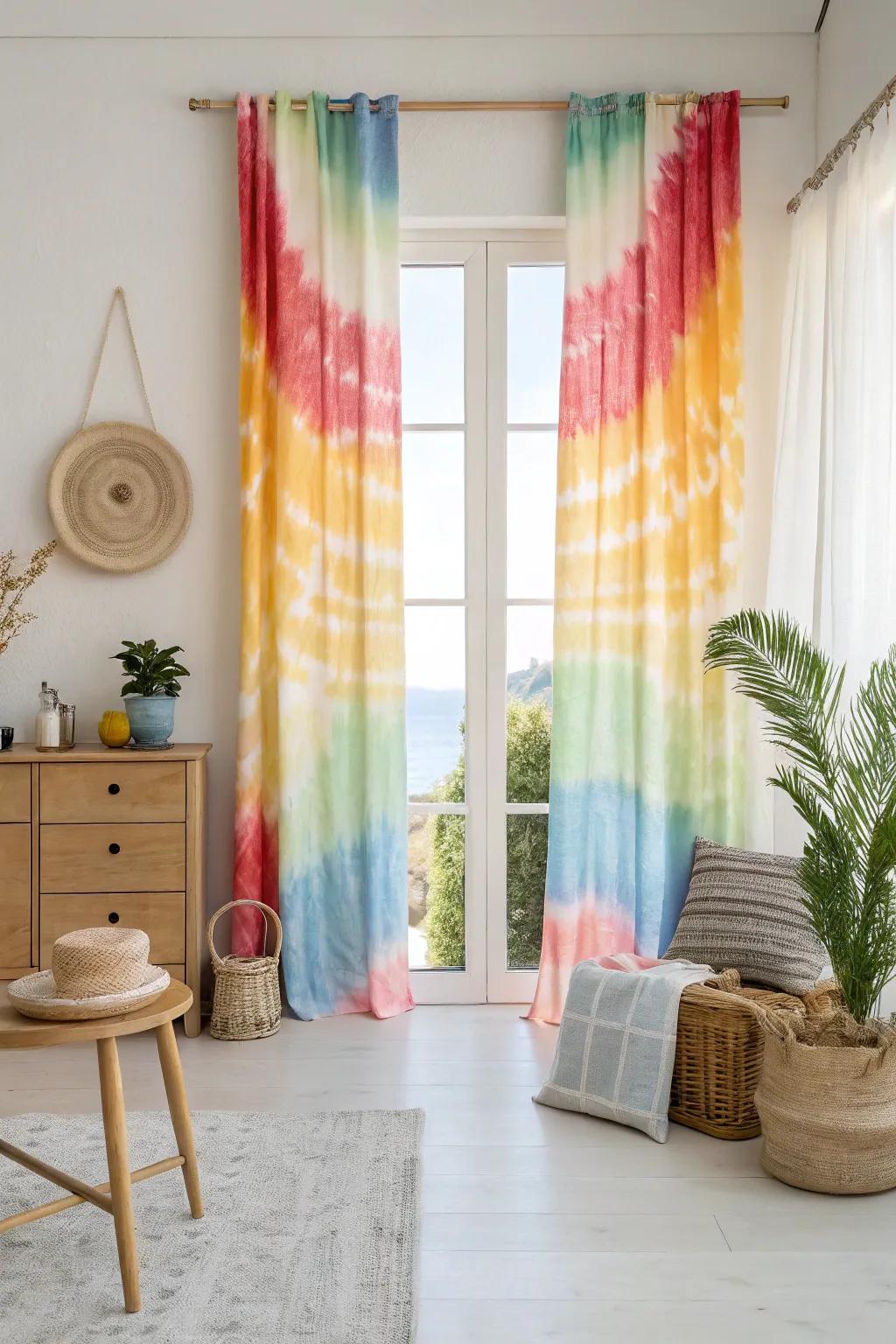 Add a splash of color with vibrant tie-dye curtains, perfect for creative spaces. 🎨 #TieDye #ColorfulDecor #CreativeSpaces