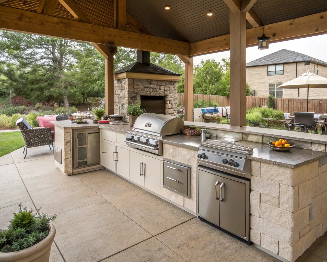 Having essential appliances and elements enhance the functionality of an outdoor kitchen.