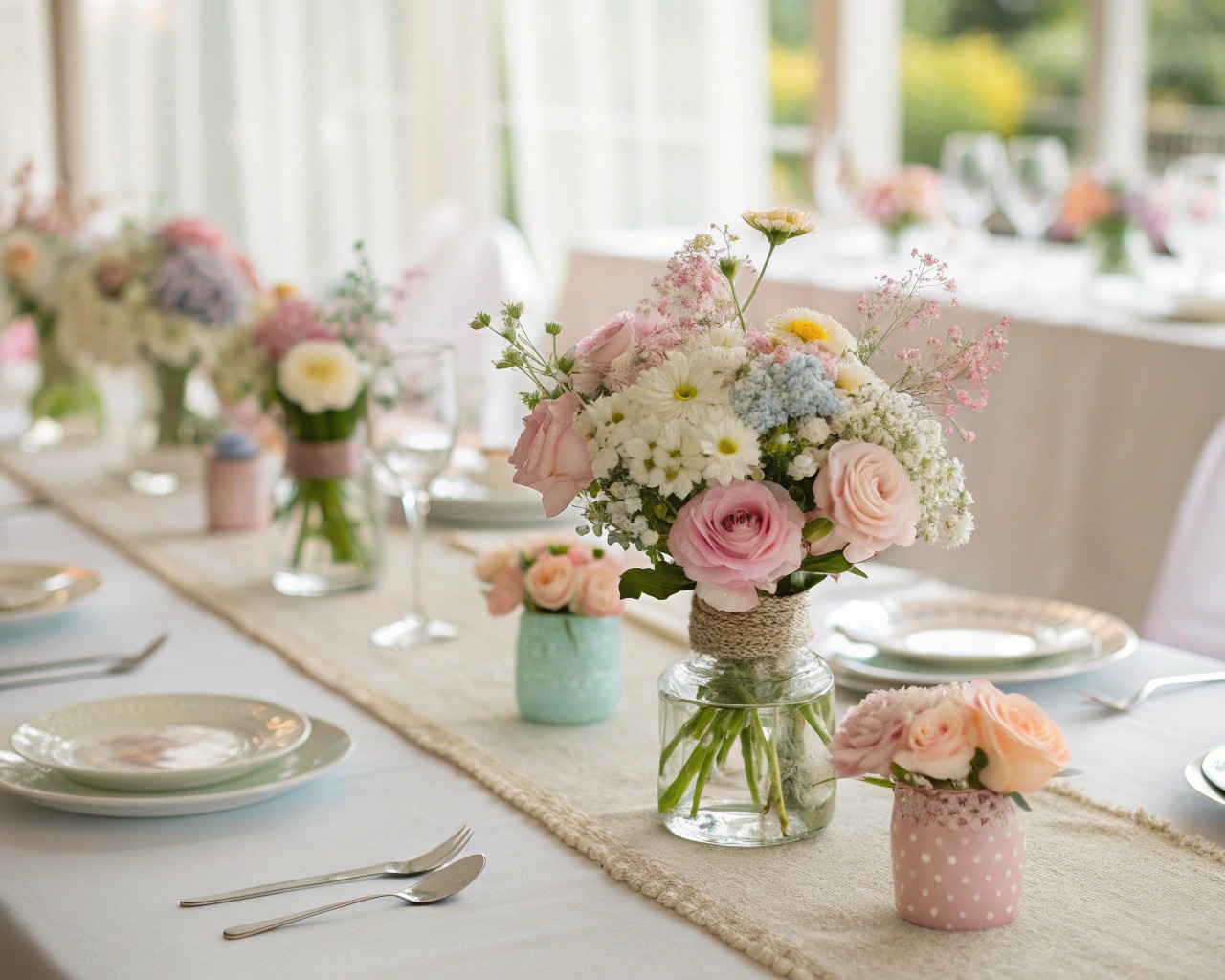 Achieving visual balance with centerpieces that complement the table's shape and size.