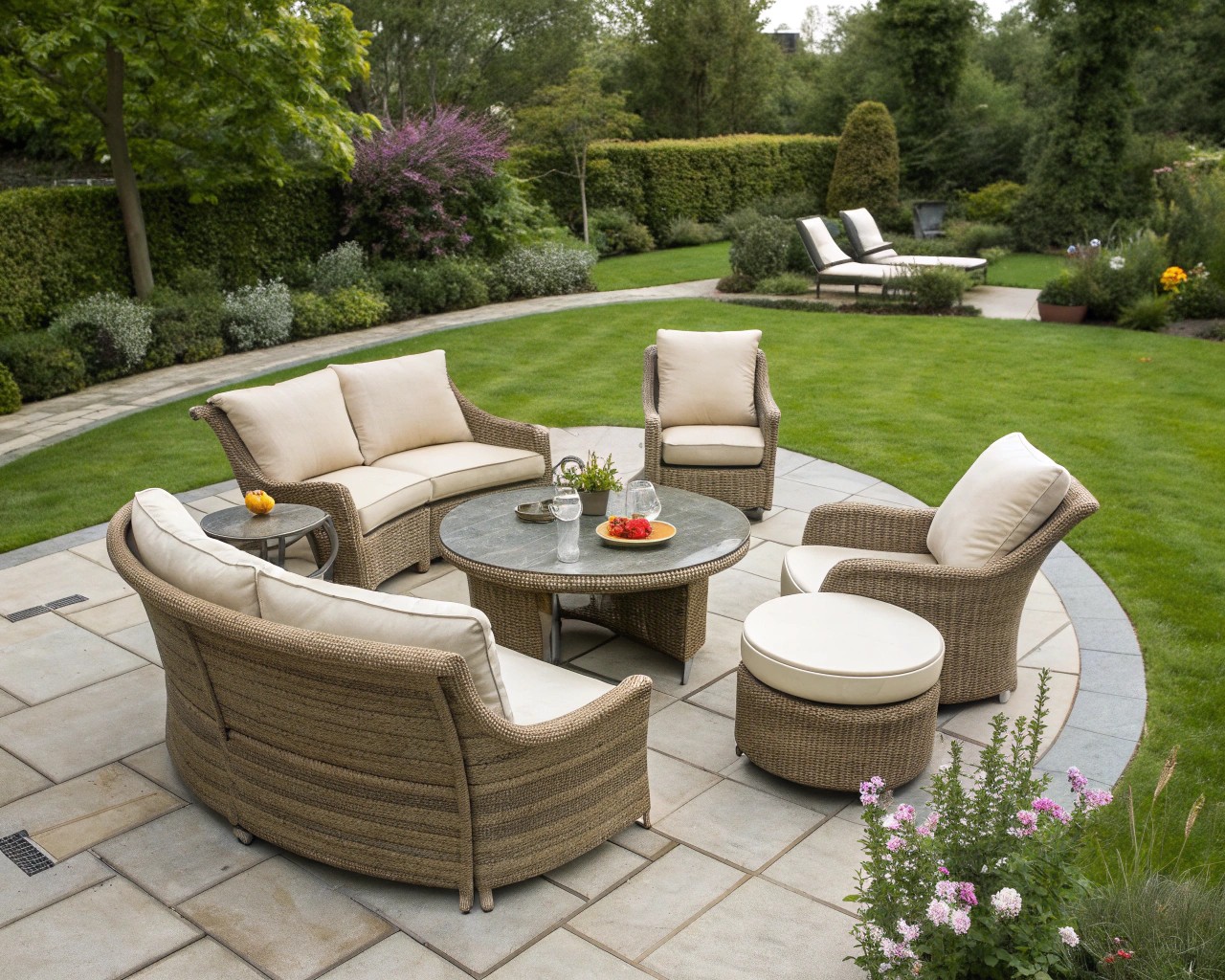 Curved seating arrangements encourage natural conversation flow.