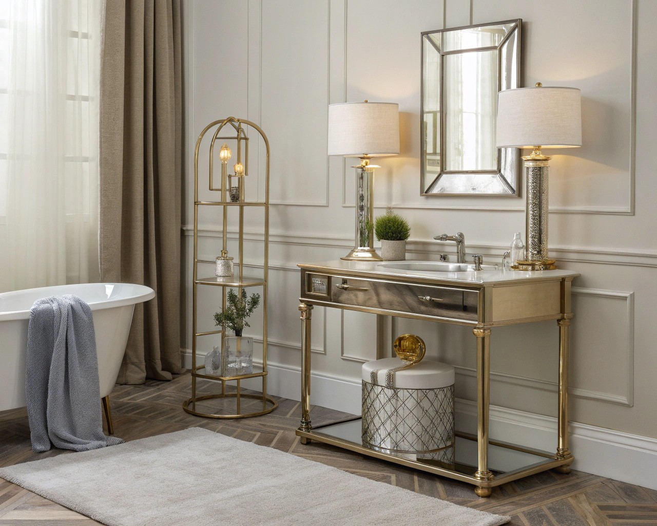 Metallic accents offer a subtle yet impactful way to add warmth or coolness to a neutral space.