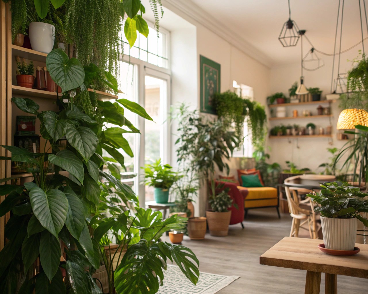 Plants serve as atmospheric anchors, adding life and natural beauty to indoor spaces.