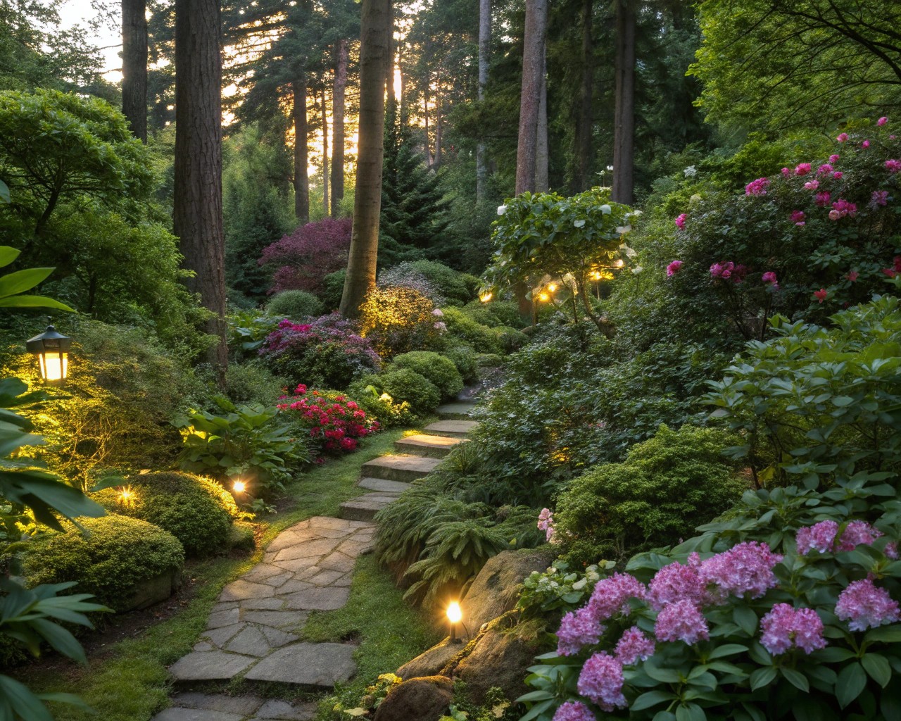 Using layered lighting to create depth and enhance outdoor spaces.